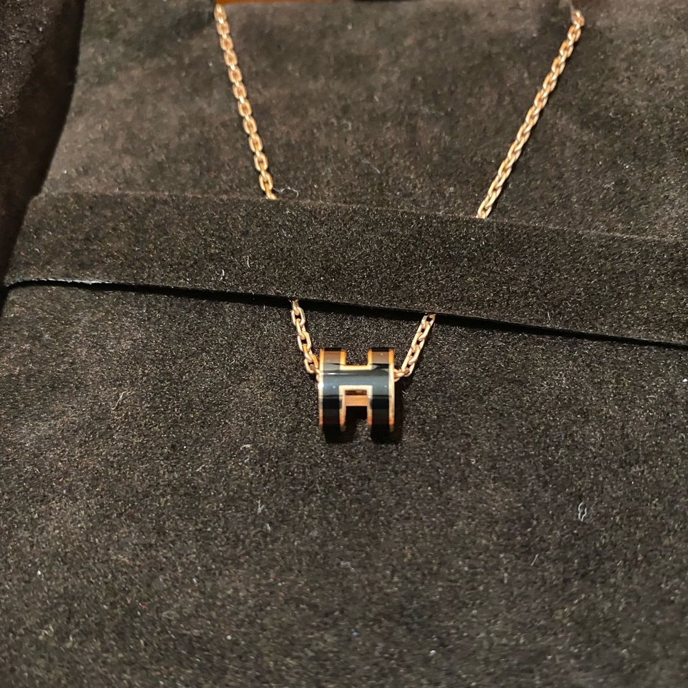 SOLD - Authentic Hermes Mini Pop H Rosegold and Black Pendant